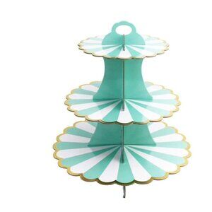 3 Tier 2-PACK Cupcake Stand Easy To Assemble Mint Green & Gold Stores Flat For C